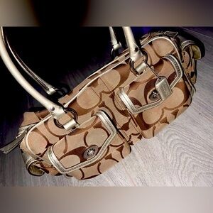 Rare vintage coach bag metallic/monogram